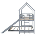 Twin Over Full House Bunk Bed With Slide And Built In Ladder, Full Length Guardrail, Gray Gray Pine