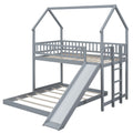 Twin Over Full House Bunk Bed With Slide And Built In Ladder, Full Length Guardrail, Gray Gray Pine