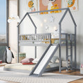 Twin Over Full House Bunk Bed With Slide And Built In Ladder, Full Length Guardrail, Gray Gray Pine