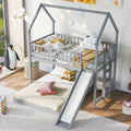 Twin Over Full House Bunk Bed With Slide And Built In Ladder, Full Length Guardrail, Gray Gray Pine
