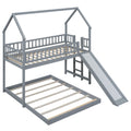 Twin Over Full House Bunk Bed With Slide And Built In Ladder, Full Length Guardrail, Gray Gray Pine