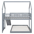 Twin Over Full House Bunk Bed With Slide And Built In Ladder, Full Length Guardrail, Gray Gray Pine