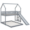 Twin Over Full House Bunk Bed With Slide And Built In Ladder, Full Length Guardrail, Gray Gray Pine