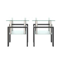 Set Of 2, Modern Tempered Glass Tea Table Coffee Table End Table, Square Table For Living Room, Transparent Black Transparent Tempered Glass