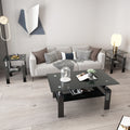 Set Of 2, Modern Tempered Glass Tea Table Coffee Table End Table, Square Table For Living Room, Black Black Tempered Glass