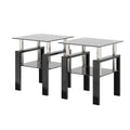 Set Of 2, Modern Tempered Glass Tea Table Coffee Table End Table, Square Table For Living Room, Black Black Tempered Glass