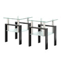 Set Of 2, Modern Tempered Glass Tea Table Coffee Table End Table, Square Table For Living Room, Transparent Black Transparent Tempered Glass