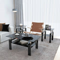 Set Of 2, Modern Tempered Glass Tea Table Coffee Table End Table, Square Table For Living Room, Black Black Tempered Glass