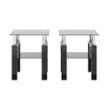 Set Of 2, Modern Tempered Glass Tea Table Coffee Table End Table, Square Table For Living Room, Black Black Tempered Glass