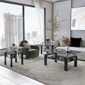 Set Of 2, Modern Tempered Glass Tea Table Coffee Table End Table, Square Table For Living Room, Black Black Tempered Glass