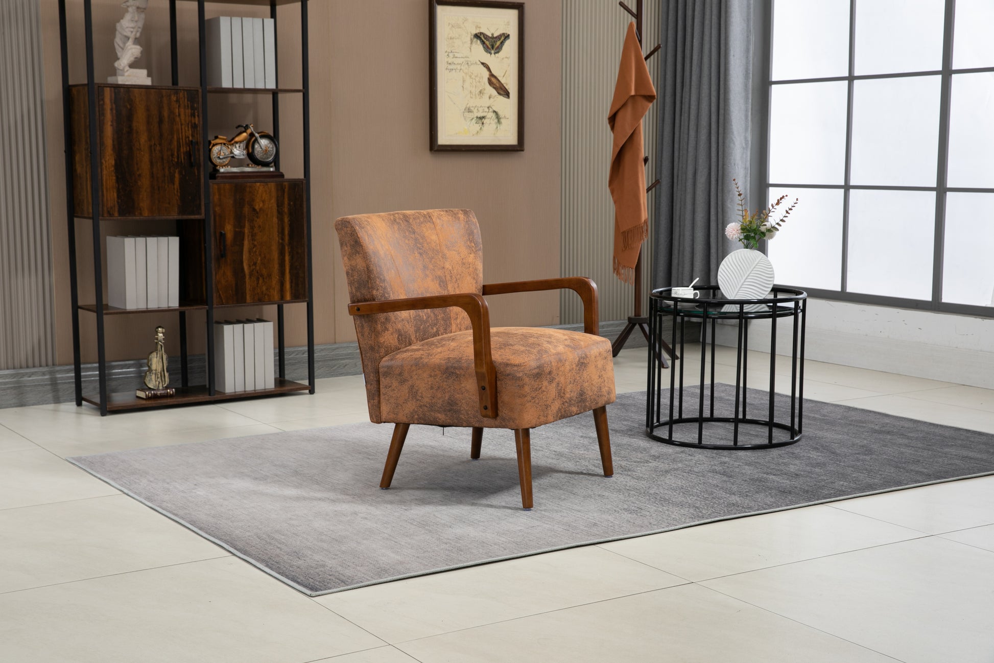 Coolmore Wood Frame Armchair, Modern Accent Chair Lounge Chair For Living Room Coffee Microsuede