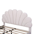 Queen Size Upholstered Platform Bed With Flower Pattern Velvet Headboard, Beige Beige Velvet