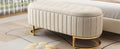 Elegant Upholstered Velvet Storage Ottoman With Button Tufted,Storage Bench With Metal Legs For Bedroom,Living Room,Fully Assembled Except Legs,Beige Beige Velvet