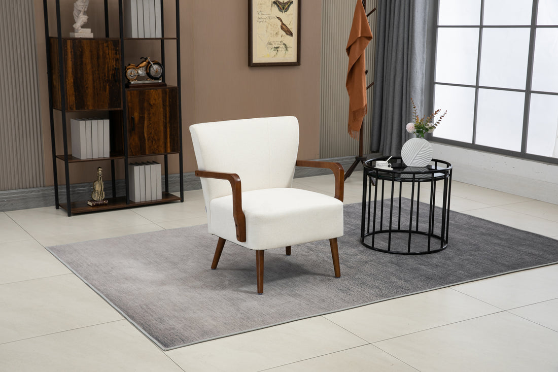 Coolmore Wood Frame Armchair, Modern Accent Chair Lounge Chair For Living Room Beige Linen
