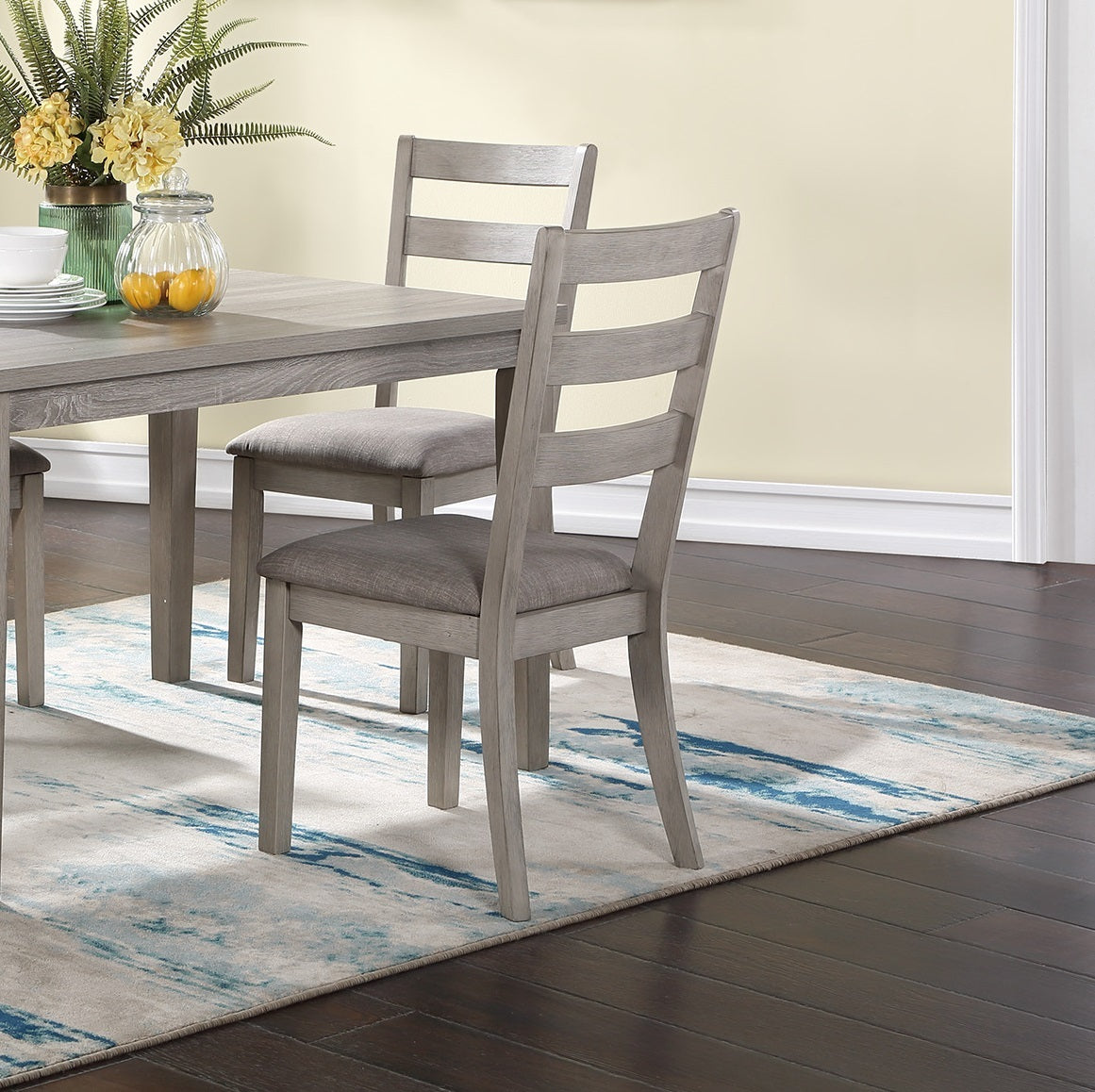 Classic Stylish Natural Finish 5Pc Dining Set Kitchen Dinette Wooden Top Table And Chairs Cushions Seats Ladder Back Chair Dining Room Gray Wood Dining Room Rectangular Dining Table With Chair Upholstered Chair Wood Natural Ladder Back Seats 4 48 Inches