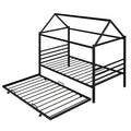 Twin Size Metal House Shape Platform Bed With Trundle,Black Box Spring Not Required Twin Black Metal Bedroom Bed Frame Metal