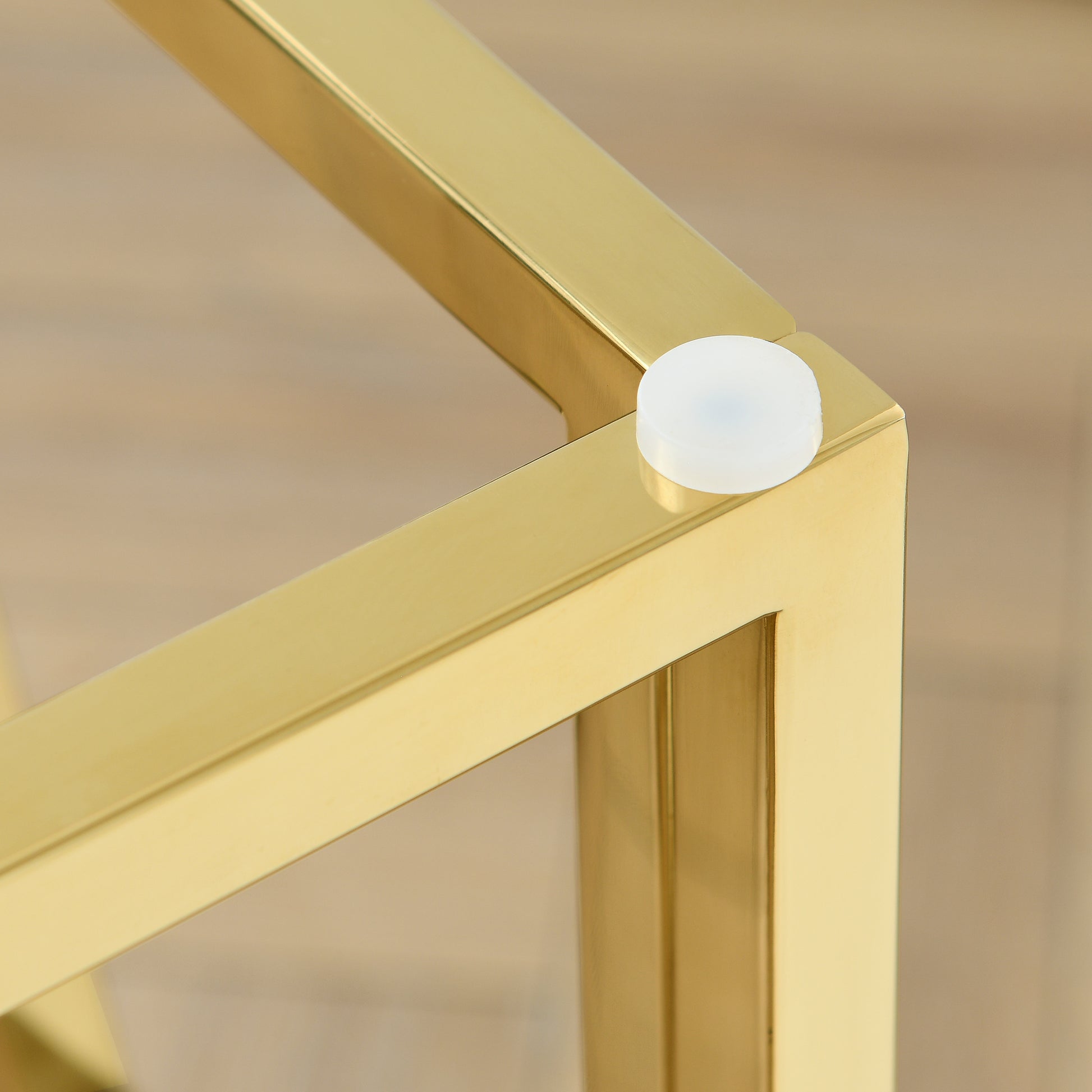 20 Inch Modern Glass End Table With Geometric Metal Frame, Accent Table Nightstand Furniture Corner Table For Living Room,Home Office,Bedroom Gold Polished Golden Stainless Steel