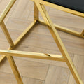 20 Inch Modern Glass End Table With Geometric Metal Frame, Accent Table Nightstand Furniture Corner Table For Living Room,Home Office,Bedroom Gold Polished Golden Stainless Steel