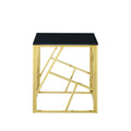 20 Inch Modern Glass End Table With Geometric Metal Frame, Accent Table Nightstand Furniture Corner Table For Living Room,Home Office,Bedroom Gold Polished Golden Stainless Steel