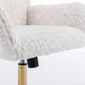 Office Chair,Artificial Rabbit Hair Home Office Chair With Golden Metal Base,Adjustable Desk Chair Swivel Office Chair,Vanity Chair Beige Beige Bedroom Foam Velvet