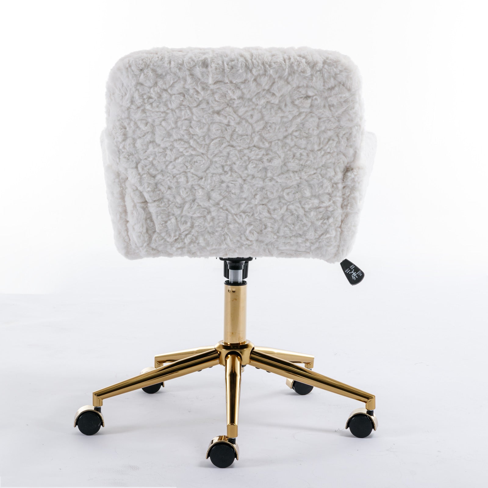 Office Chair,Artificial Rabbit Hair Home Office Chair With Golden Metal Base,Adjustable Desk Chair Swivel Office Chair,Vanity Chair Beige Beige Bedroom Foam Velvet