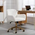 Office Chair,Artificial Rabbit Hair Home Office Chair With Golden Metal Base,Adjustable Desk Chair Swivel Office Chair,Vanity Chair Beige Beige Bedroom Foam Velvet