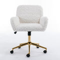Office Chair,Artificial Rabbit Hair Home Office Chair With Golden Metal Base,Adjustable Desk Chair Swivel Office Chair,Vanity Chair Beige Beige Bedroom Foam Velvet