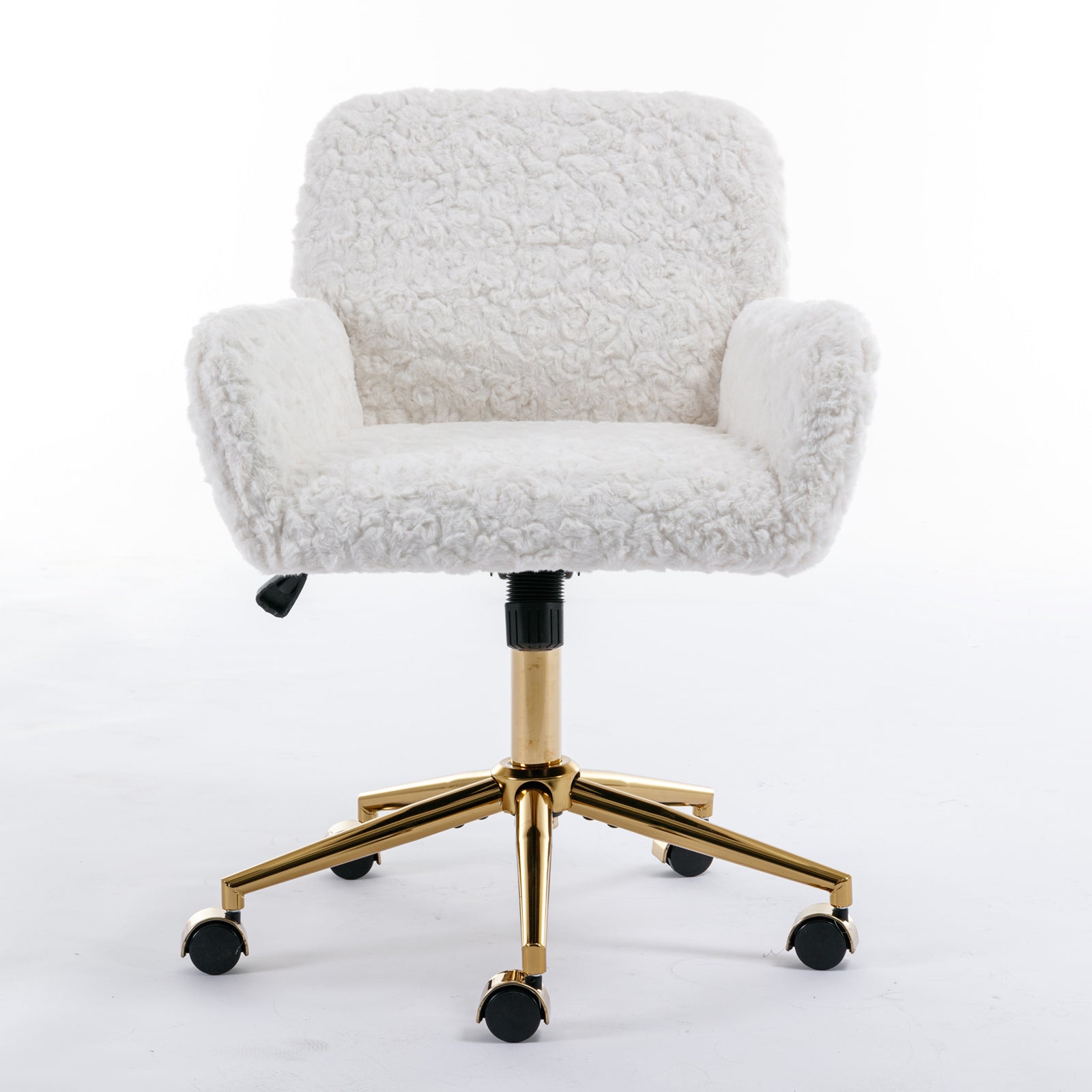 Office Chair,Artificial Rabbit Hair Home Office Chair With Golden Metal Base,Adjustable Desk Chair Swivel Office Chair,Vanity Chair Beige Beige Bedroom Foam Velvet