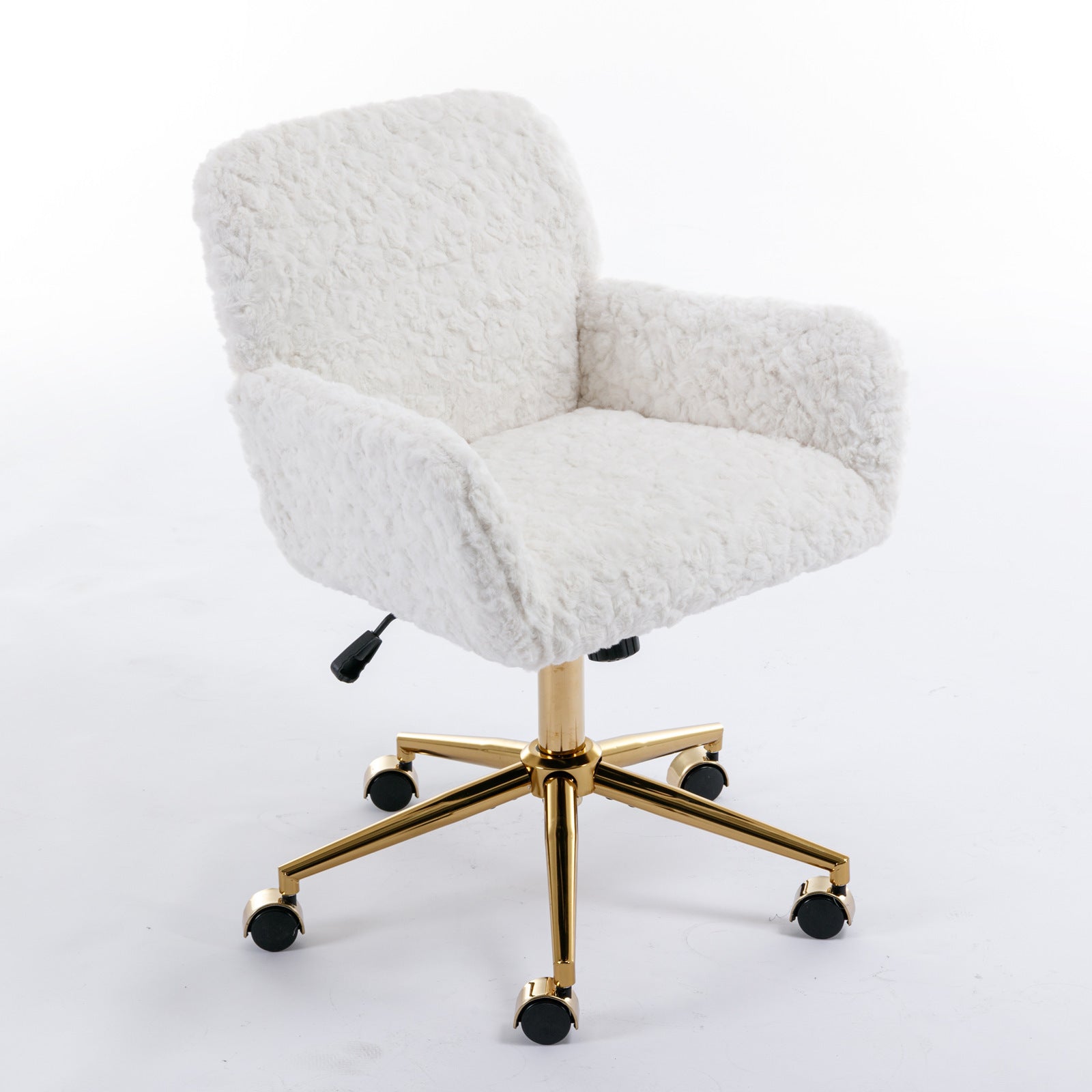 Office Chair,Artificial Rabbit Hair Home Office Chair With Golden Metal Base,Adjustable Desk Chair Swivel Office Chair,Vanity Chair Beige Beige Bedroom Foam Velvet