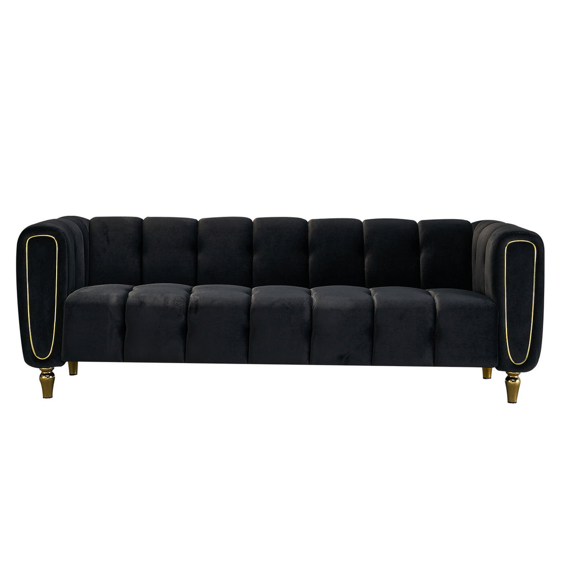 Modern Velvet Sofa 83.07 Inch For Living Room Black Color Black Velvet Wood Primary Living Space Tufted Back Modern Rolled Arms Foam Velvet 1 Seat