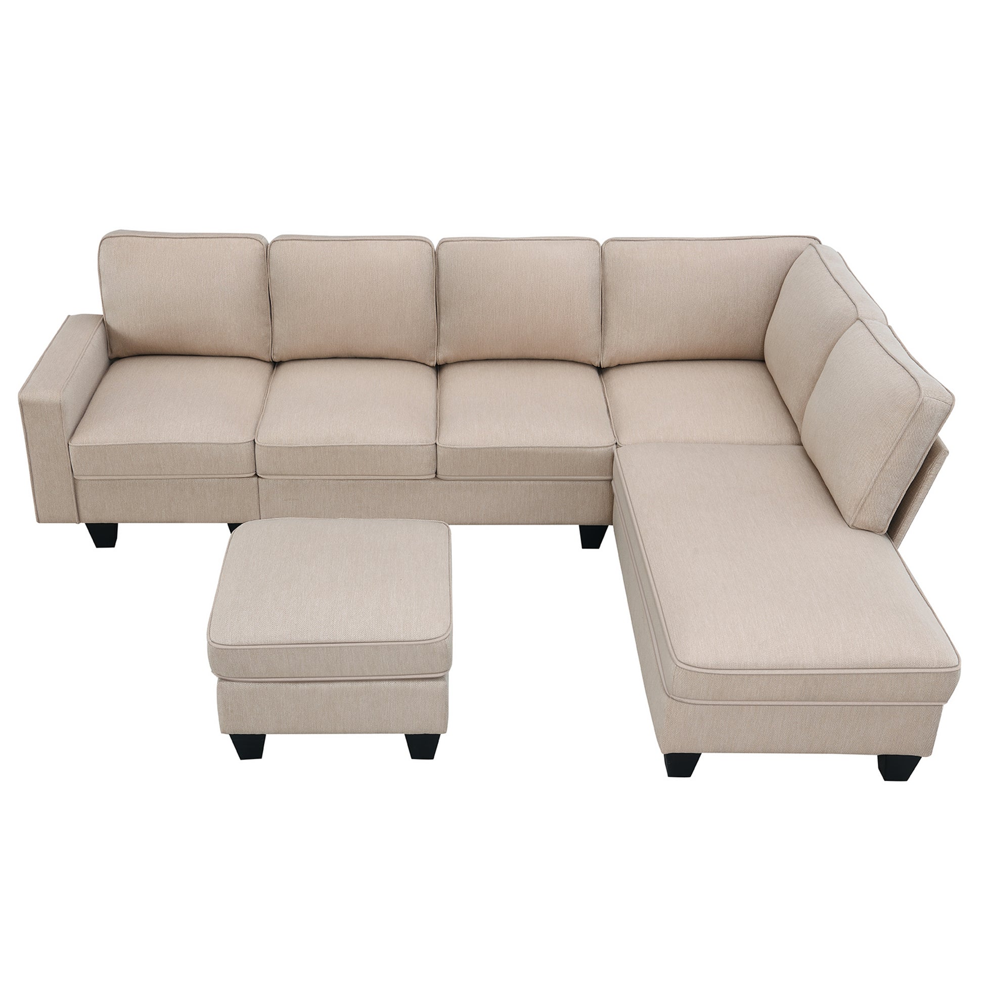 104.3*78.7" Modern L Shaped Sectional Sofa,7 Seat Linen Fabric Couch Set With Chaise Lounge And Convertible Ottoman For Living Room,Apartment,Office,3 Colors Khaki Fabric