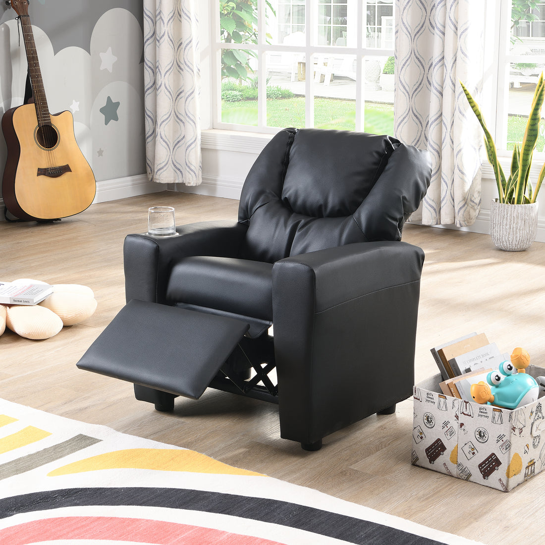 Kids Recliner Chair Black Pvc Black Pvc
