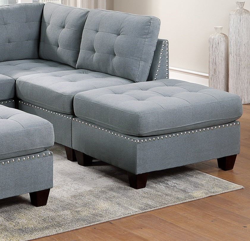 Living Room Furniture Tufted Ottoman Grey Linen Like Fabric 1Pc Ottoman Cushion Nail Heads Wooden Legs Grey Linen Primary Living Space Grey Contemporary,Modern Tufted Fabric