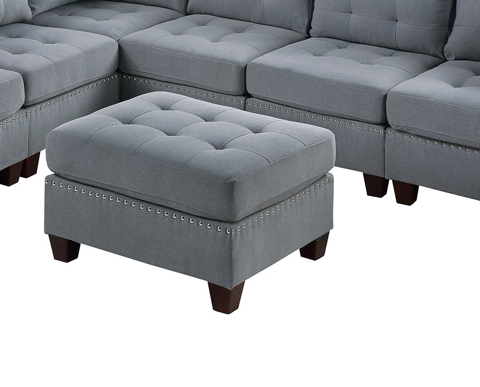 Living Room Furniture Tufted Ottoman Grey Linen Like Fabric 1Pc Ottoman Cushion Nail Heads Wooden Legs Grey Linen Primary Living Space Grey Contemporary,Modern Tufted Fabric