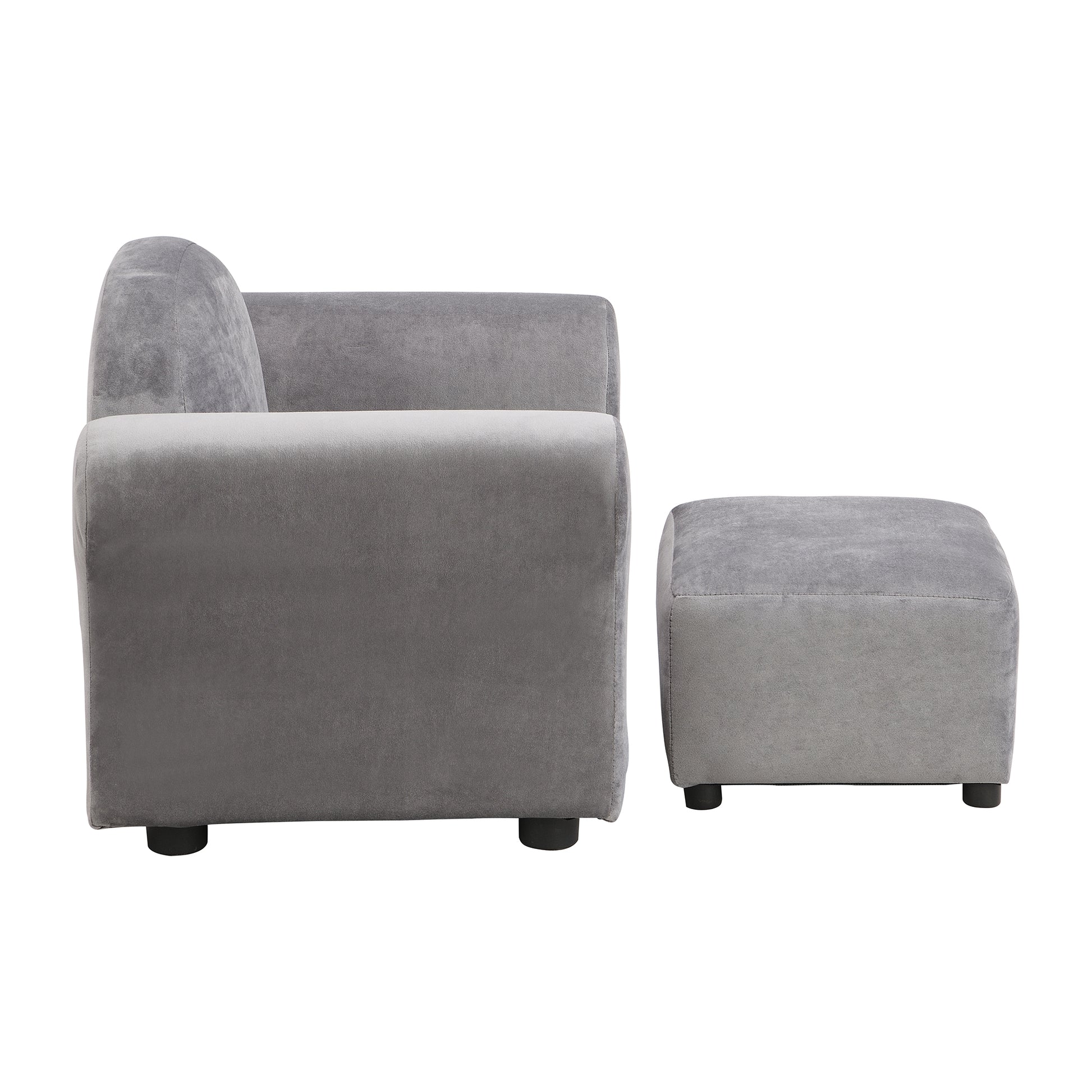 Kids Chair, Kids Upholstered Couch With Ottoman Dark Gray Velvet