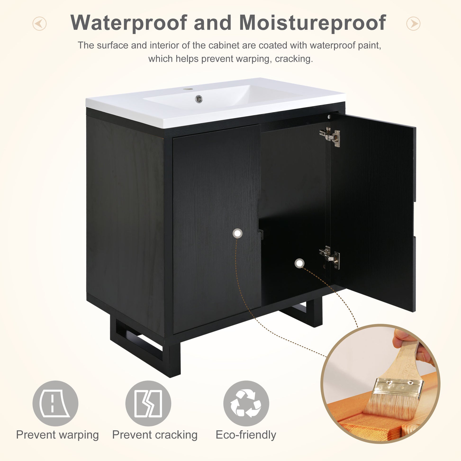30" Bathroom Vanity Set With Sink, Combo Cabinet, Bathroom Storage Cabinet, Solid Wood Frame Black Solid Wood Mdf
