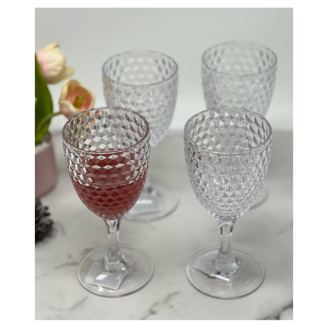 Diamond Cut Plastic Wine Glasses Set Of 4 12Oz , Bpa Free Acrylic Wine Glass Set, Unbreakable Red Wine Glasses, White Wine Glasses Clear Acrylic