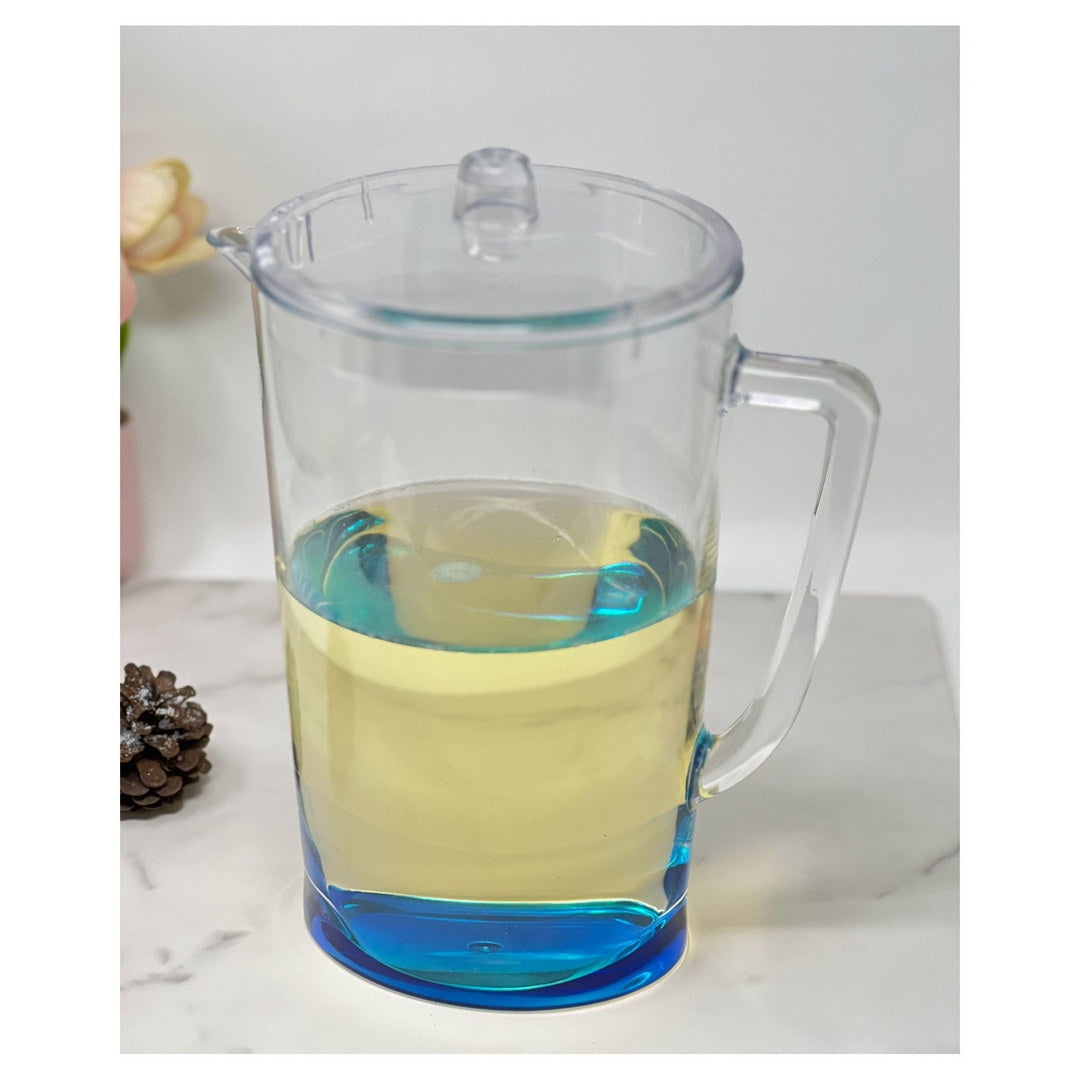 2.75 Quarts Water Pitcher With Lid, Oval Halo Design Unbreakable Plastic Pitcher, Drink Pitcher, Juice Pitcher With Spout Bpa Free Blue Acrylic