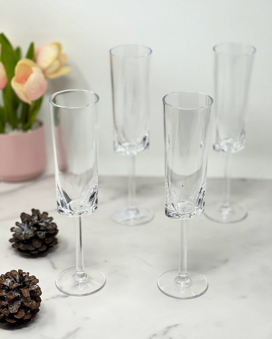 Oval Halo Plastic Champagne Flutes Set Of 4 4Oz , Unbreakable Mimosa Glasses Plastic Champagne Glasses, Tritan Wedding Champagne Flutes Clear Glass
