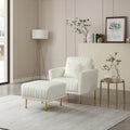 Contemporary Velvet Upholstered Accent Chair And Ottoman Set With Deep Channel Tufting,Cream Cream Foam Velvet