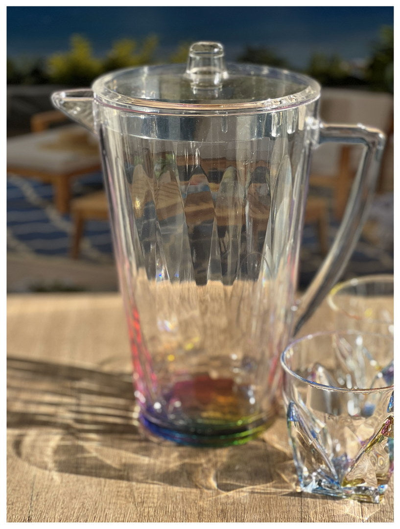 2.5 Quarts Water Pitcher With Lid, Rainbow Design Unbreakable Plastic Pitcher, Drink Pitcher, Juice Pitcher With Spout Bpa Free Clear Acrylic