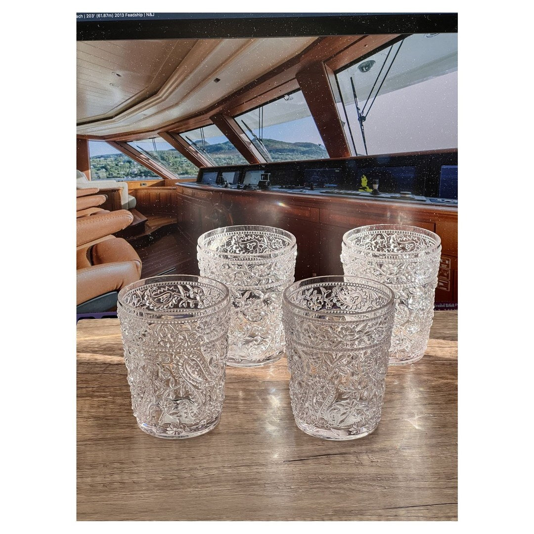 Paisley Acrylic Glasses Drinking Set Of 4 Dof 13Oz , Plastic Drinking Glasses, Bpa Free Cocktail Glasses, Drinkware Set, Drinking Water Glasses Clear Acrylic