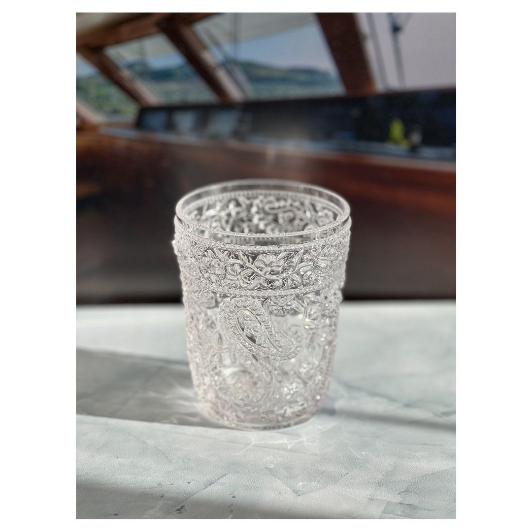 Paisley Acrylic Glasses Drinking Set Of 4 Dof 13Oz , Plastic Drinking Glasses, Bpa Free Cocktail Glasses, Drinkware Set, Drinking Water Glasses Clear Acrylic