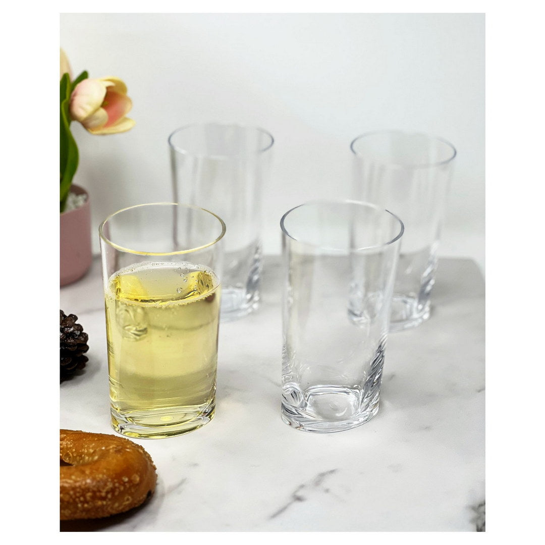 Oval Halo Tritan Glasses Drinking Set Of 4 Hi Ball 15Oz , Plastic Drinking Glasses, Bpa Free Cocktail Glasses, Drinkware Set, Plastic Water Tumblers Clear Glass