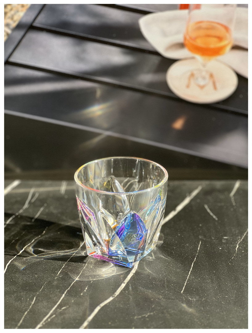 Rainbow Diamond Acrylic Glasses Drinking Set Of 4 Dof 9Oz , Plastic Drinking Glasses, Bpa Free Cocktail Glasses, Drinkware Set, Drinking Water Glasses Clear Acrylic