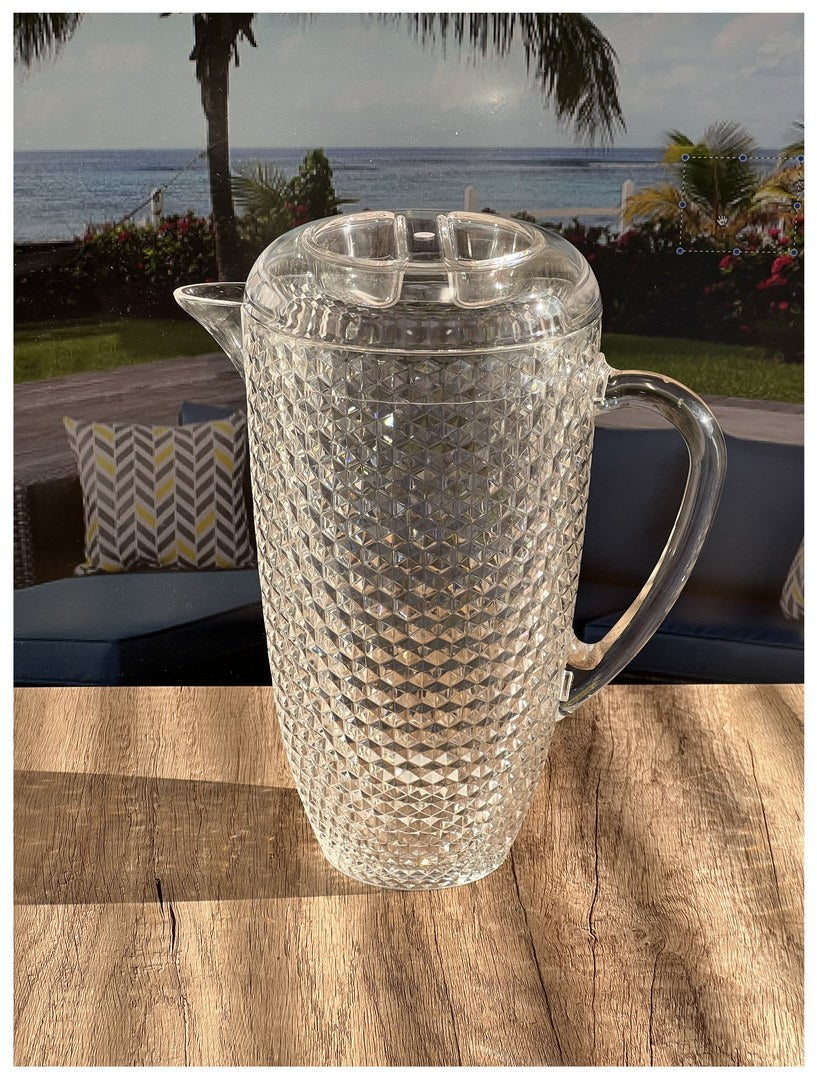 2.5 Quarts Water Pitcher With Lid, Diamond Cut Unbreakable Plastic Pitcher, Drink Pitcher, Juice Pitcher With Spout Bpa Free Clear Acrylic