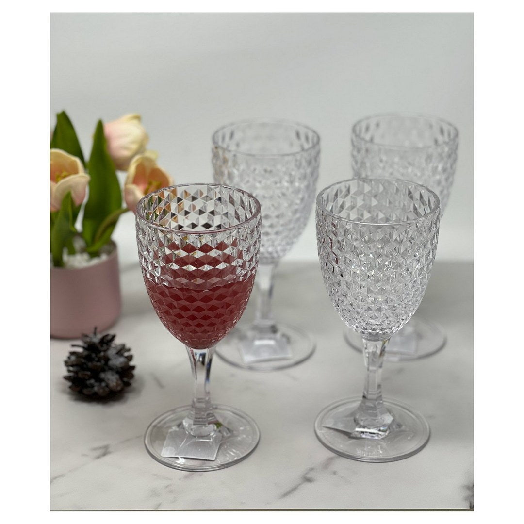 Diamond Cut Plastic Wine Glasses Set Of 4 12Oz , Bpa Free Acrylic Wine Glass Set, Unbreakable Red Wine Glasses, White Wine Glasses Clear Acrylic
