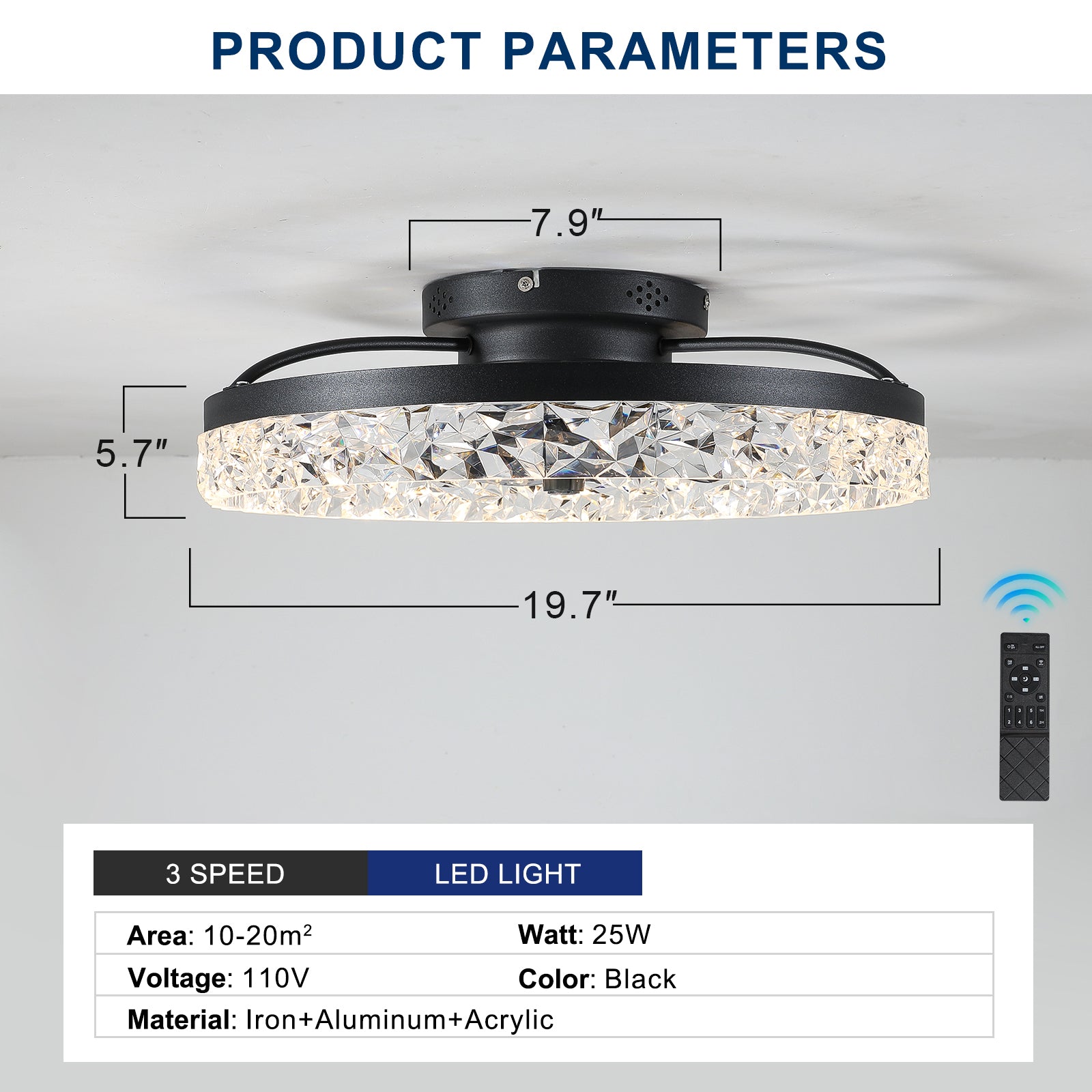 Ceiling Fan With Lights Dimmable Led Black Aluminium Iron