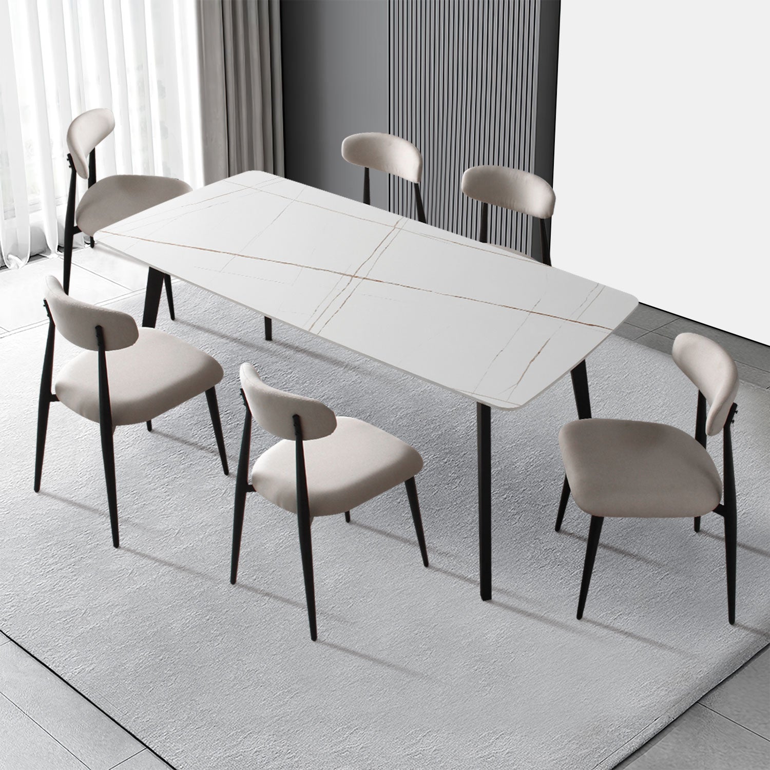 Modern Dining Chairs Set Of 2, Curved Backrest Round Upholstered And Metal Frame, Light Grey Light Grey Foam Metal