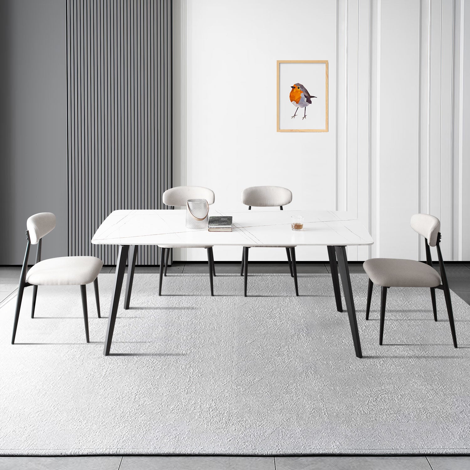 Set Of 6 Dining Chairsupholstered Chairs With Metal Legs For Kitchen Dining Room,Light Grey Light Grey Foam Metal